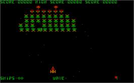 In game image of Galaxian on the Microsoft DOS.