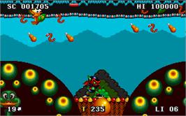 In game image of Zool 2 on the Microsoft DOS.