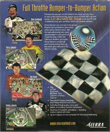 Box back cover for 3-D Ultra NASCAR Pinball on the Microsoft Windows.