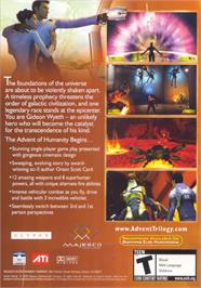 Box back cover for Advent Rising on the Microsoft Windows.