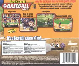 Box back cover for Backyard Baseball 2003 on the Microsoft Windows.