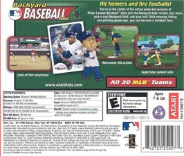 Box back cover for Backyard Baseball 2005 on the Microsoft Windows.