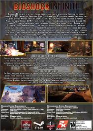 Box back cover for BioShock Infinite on the Microsoft Windows.