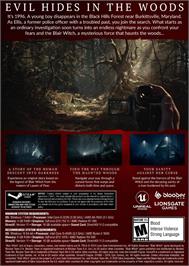Box back cover for Blair Witch on the Microsoft Windows.