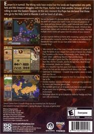 Box back cover for Crusader Kings on the Microsoft Windows.