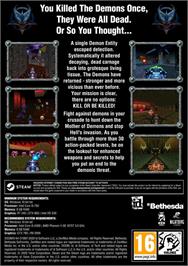 Box back cover for DOOM 64 on the Microsoft Windows.