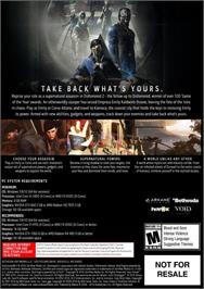 Box back cover for Dishonored 2 on the Microsoft Windows.