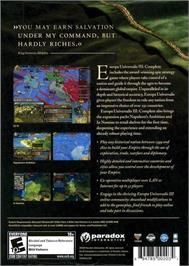 Box back cover for Europa Universalis 3 - Complete on the Microsoft Windows.