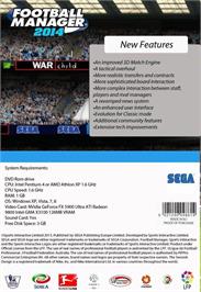 Box back cover for Football Manager 2014 on the Microsoft Windows.