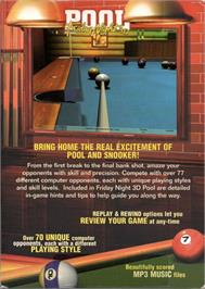 Box back cover for Friday Night 3D Pool on the Microsoft Windows.