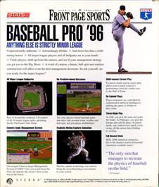 Box back cover for Front Page Sports - Baseball Pro '96 Season on the Microsoft Windows.