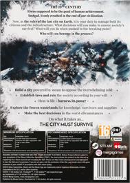 Box back cover for Frostpunk on the Microsoft Windows.