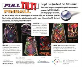 Box back cover for Full Tilt! Pinball on the Microsoft Windows.