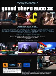 Box back cover for Grand Theft Auto 3 on the Microsoft Windows.