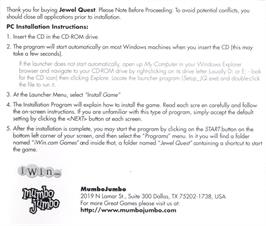Box back cover for Jewel Quest on the Microsoft Windows.