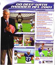 Box back cover for Madden NFL 2001 on the Microsoft Windows.