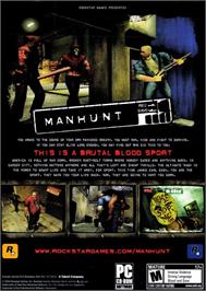 Box back cover for Manhunt on the Microsoft Windows.