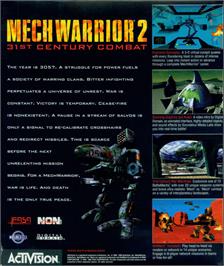 Box back cover for MechWarrior 2 - 31st Century Combat on the Microsoft Windows.