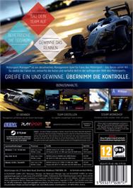 Box back cover for Motorsport Manager on the Microsoft Windows.