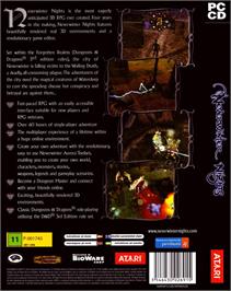 Box back cover for Neverwinter Nights on the Microsoft Windows.