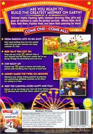 Box back cover for Ride! Carnival Tycoon on the Microsoft Windows.