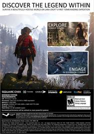 Box back cover for Rise Of The Tomb Raider on the Microsoft Windows.