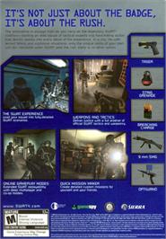 Box back cover for SWAT 4 on the Microsoft Windows.