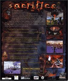 Box back cover for Sacrifice on the Microsoft Windows.