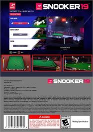 Box back cover for Snooker 19 on the Microsoft Windows.