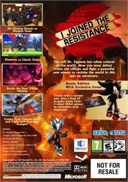 Box back cover for Sonic Forces on the Microsoft Windows.