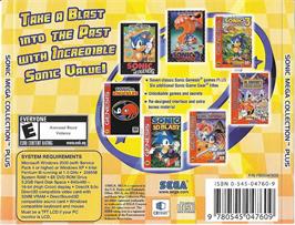 Box back cover for Sonic Mega Collection Plus on the Microsoft Windows.