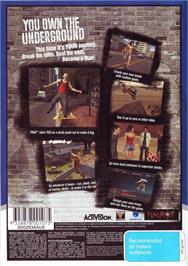 Box back cover for Tony Hawk's Underground on the Microsoft Windows.