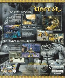 Box back cover for Unreal on the Microsoft Windows.