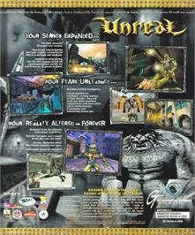 Box back cover for Unreal on the Microsoft Windows.
