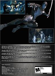Box back cover for Warframe on the Microsoft Windows.