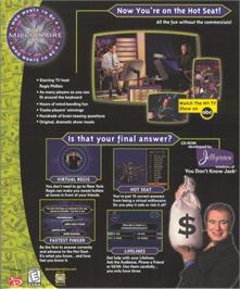 Box back cover for Who Wants to Be a Millionaire on the Microsoft Windows.