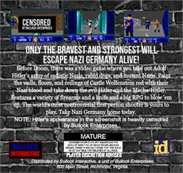 Box back cover for Wolfenstein 3d on the Microsoft Windows.