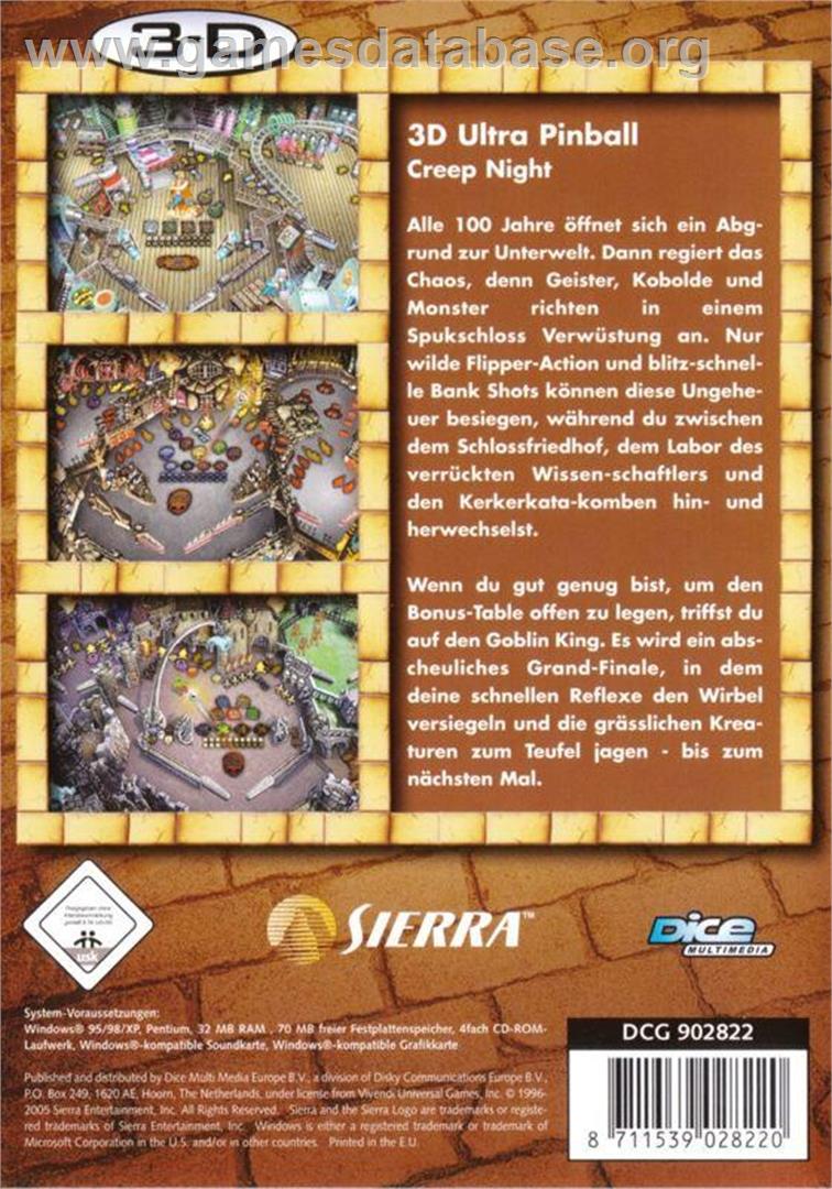 3-D Ultra Pinball - Creep Night - Microsoft Windows - Artwork - Box Back