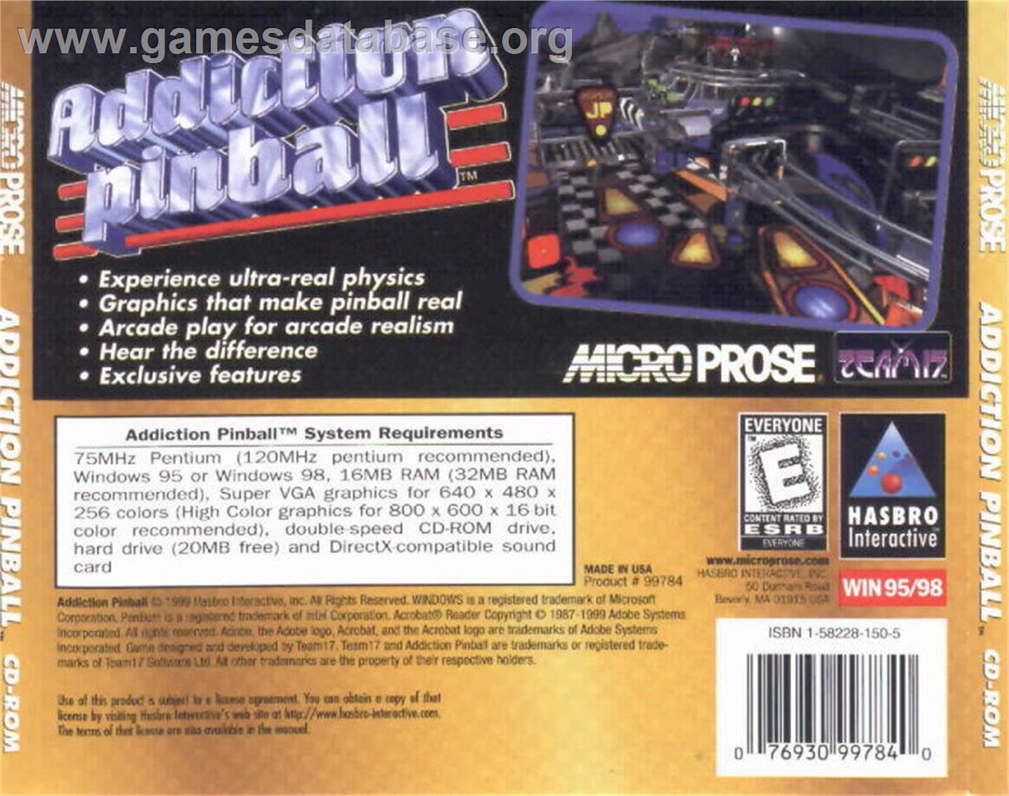 Addiction Pinball - Microsoft Windows - Artwork - Box Back