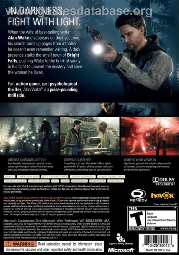 Alan Wake - Microsoft Windows - Artwork - Box Back