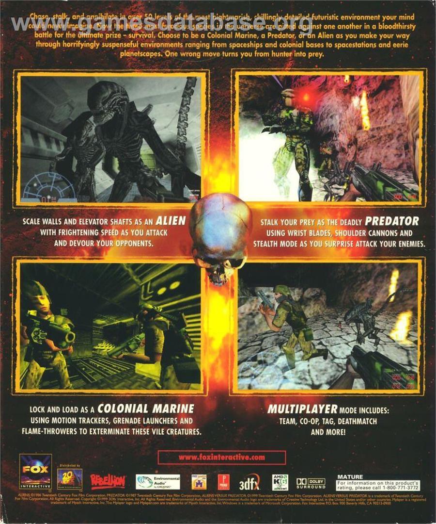 Aliens Versus Predator - Microsoft Windows - Artwork - Box Back