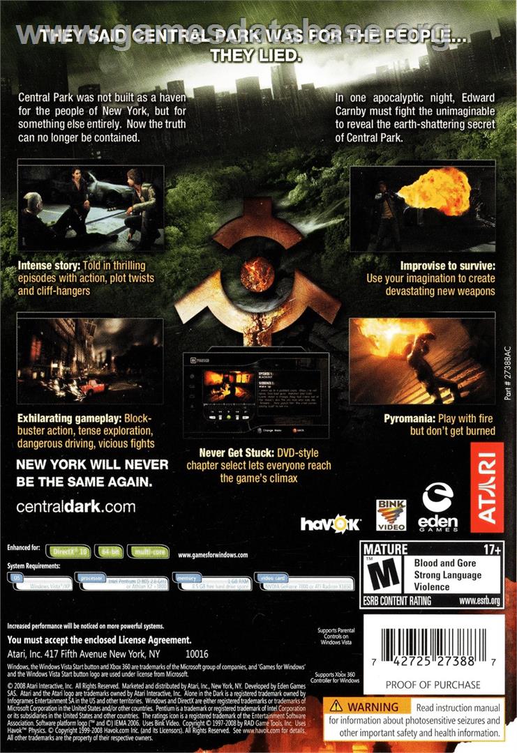 Alone in the Dark - Microsoft Windows - Artwork - Box Back