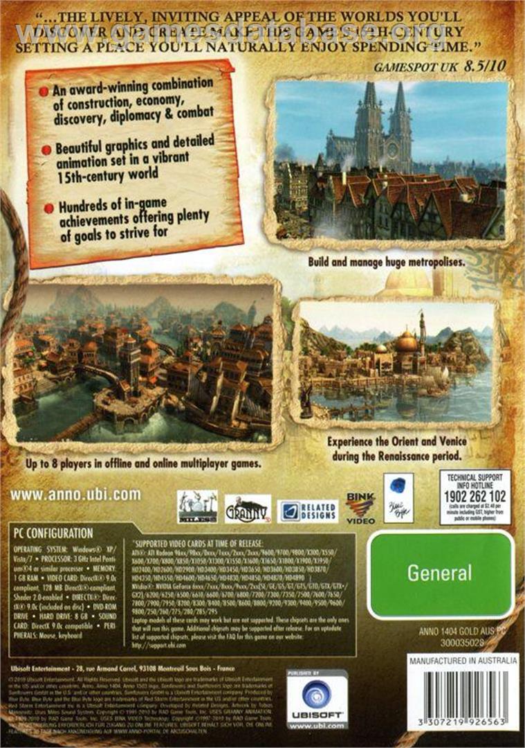 Anno 1404 - Gold Edition - Microsoft Windows - Artwork - Box Back