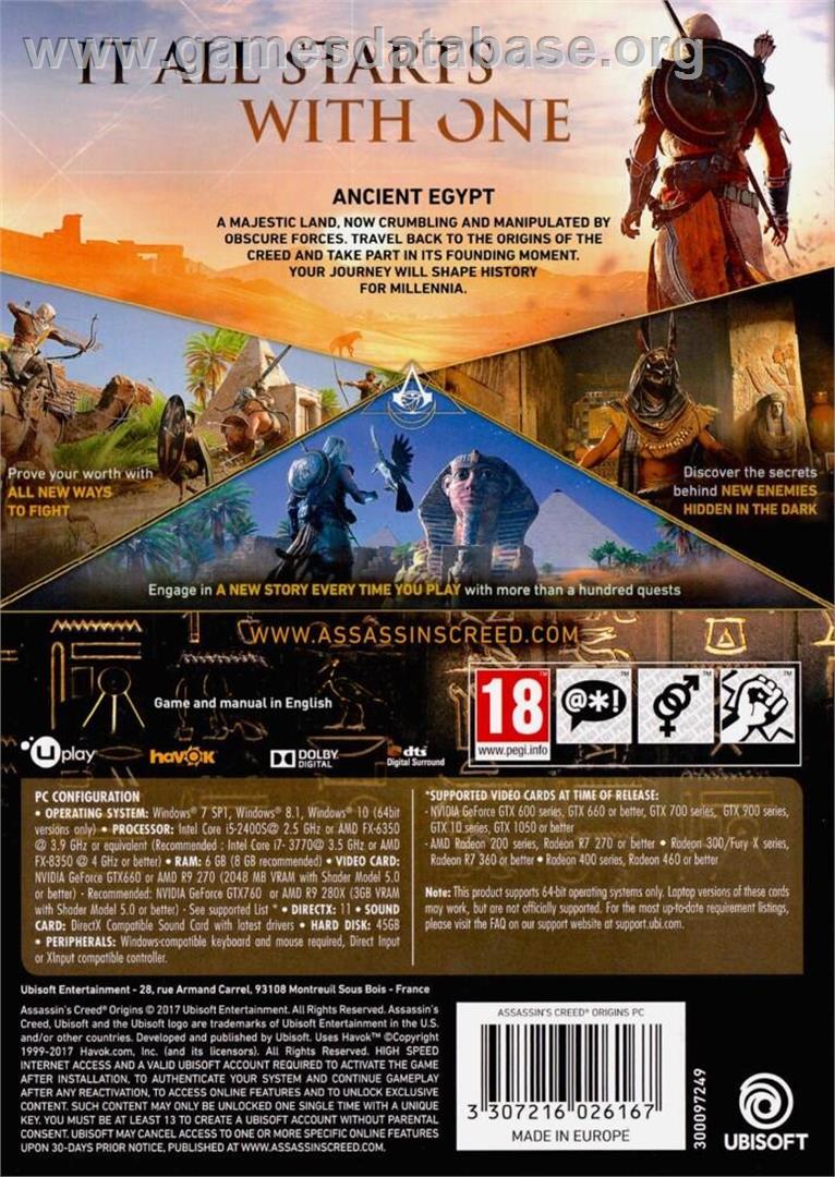 Assassin's Creed - Origins - Microsoft Windows - Artwork - Box Back