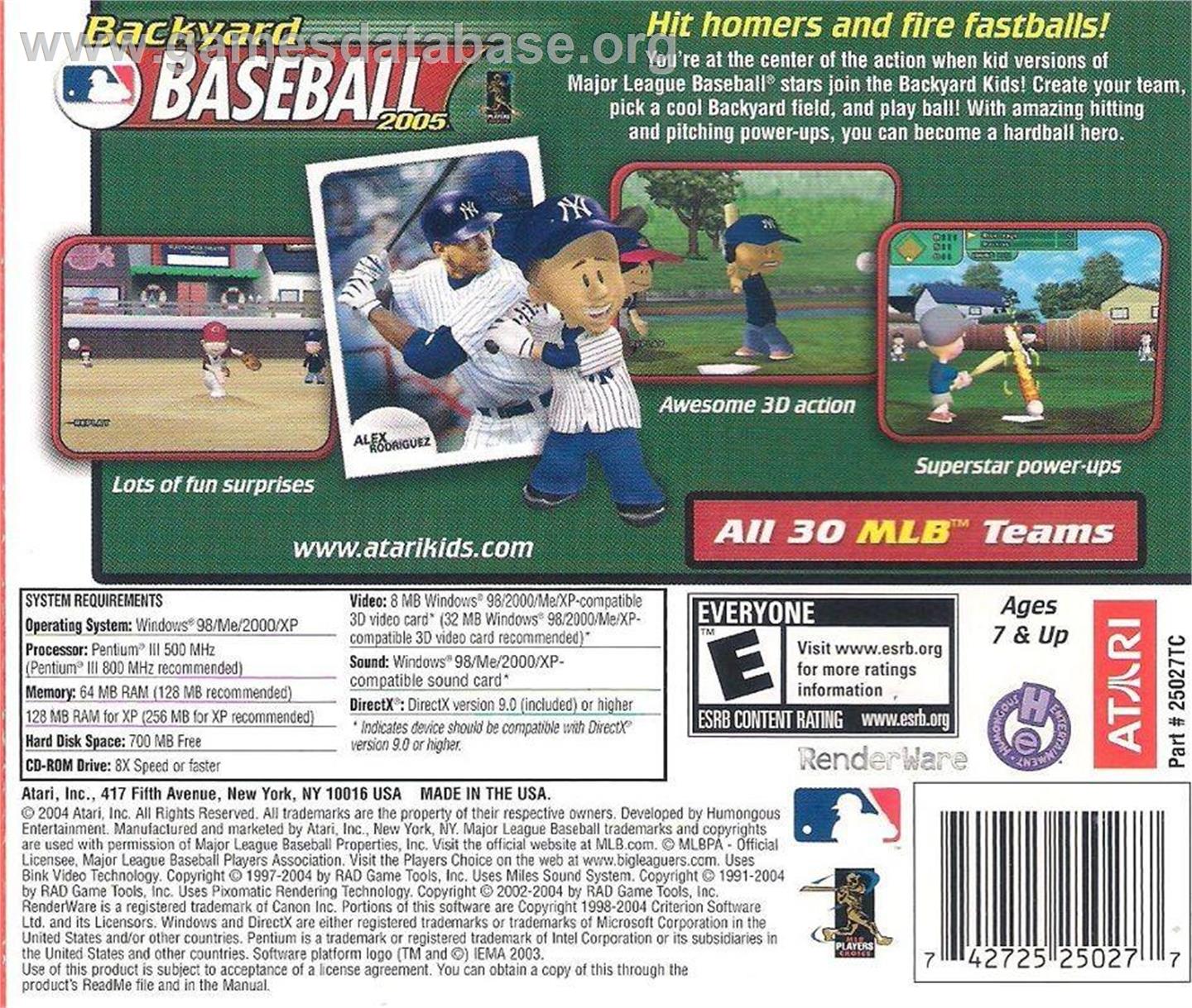 Backyard Baseball 2005 - Microsoft Windows - Artwork - Box Back