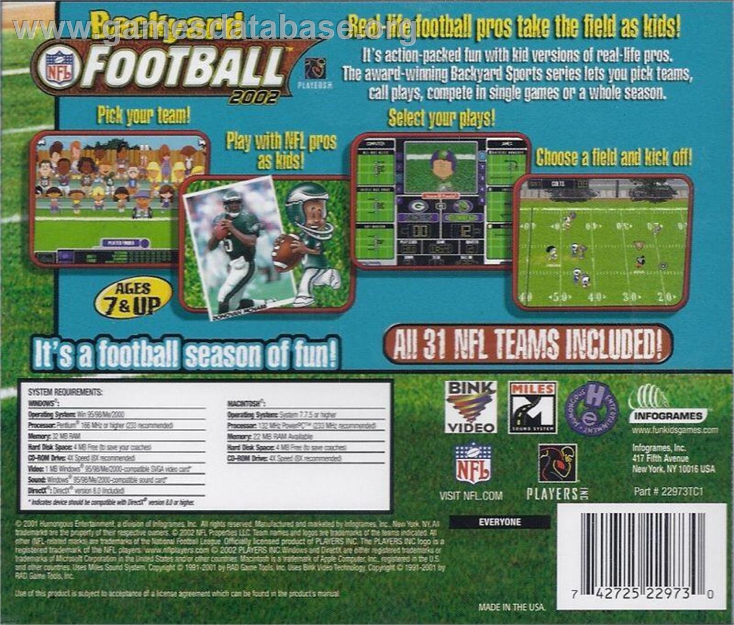 Backyard Football 2002 - Microsoft Windows - Artwork - Box Back