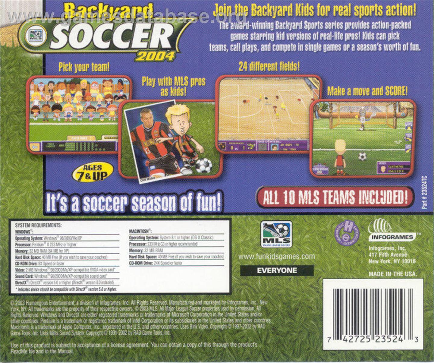 Backyard Soccer 2004 - Microsoft Windows - Artwork - Box Back