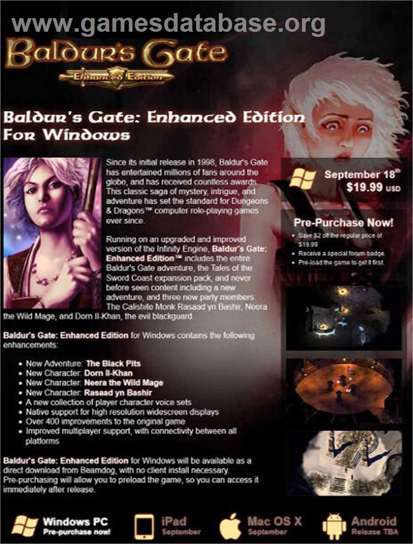 Baldur's Gate - Enhanced Edition - Microsoft Windows - Artwork - Box Back