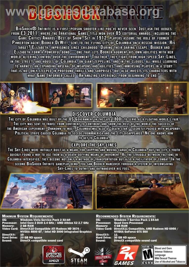 BioShock Infinite - Microsoft Windows - Artwork - Box Back