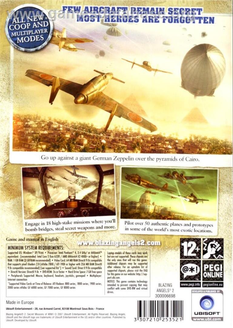 Blazing Angels 2 - Secret Missions of WWII - Microsoft Windows - Artwork - Box Back